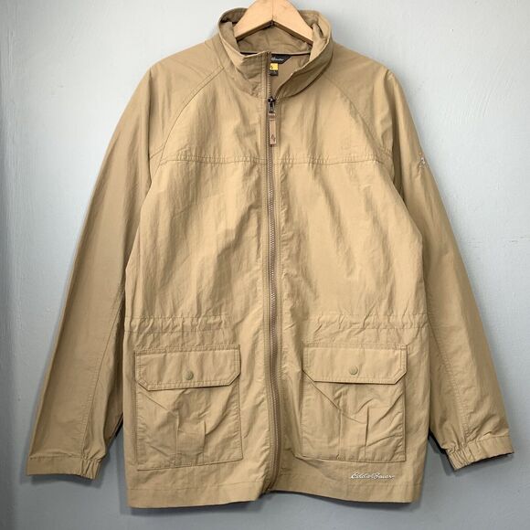 Eddie Bauer Travex Women Size L Tan Nylon Windbreaker Jacket Gorpcore Minimalist - Picture 1 of 10